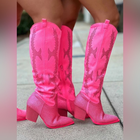 NWT Pink Julie Rhinestone Wide Calf Boots | Size 7 - Picture 3 of 12